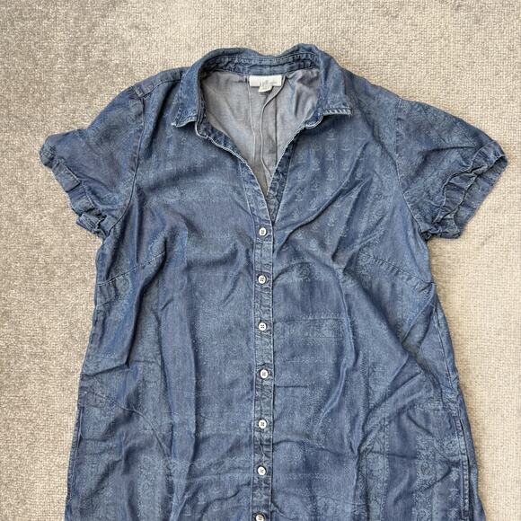 J Jill Denim Shirt Dress Womens Small Short Sleeve Button Front Tencel Lyocell - Picture 2 of 11